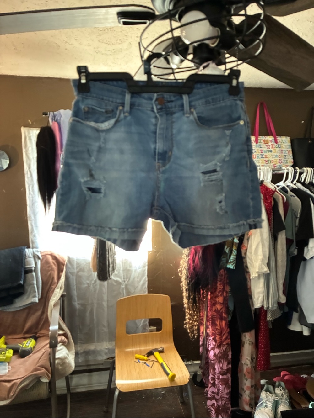 Signature Distressed Light Blue Denim Jean Shorts